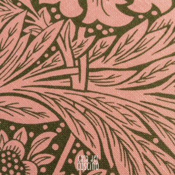 Cuscino arredo moderno floreale rosa e verde dettaglio lino stampato