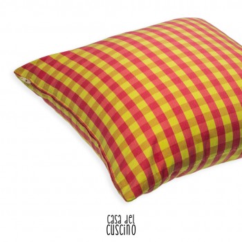 Quadrotto cuscino vichy giallo e rosa acceso