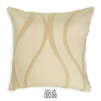 Thalia cuscino arredo beige in lino con motivo wave in pura lana bouclé ton sur ton